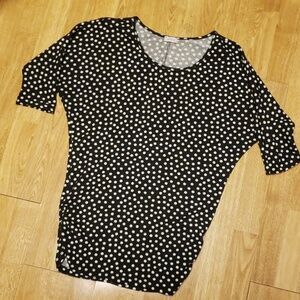 Pixley B/W polka dot ruched side tunic small